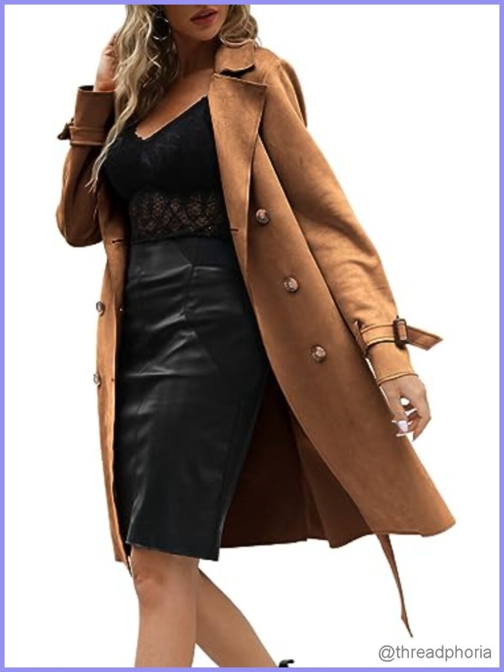 Bellivera Women's Faux Suede Double Breasted Lightweight Trench Coat